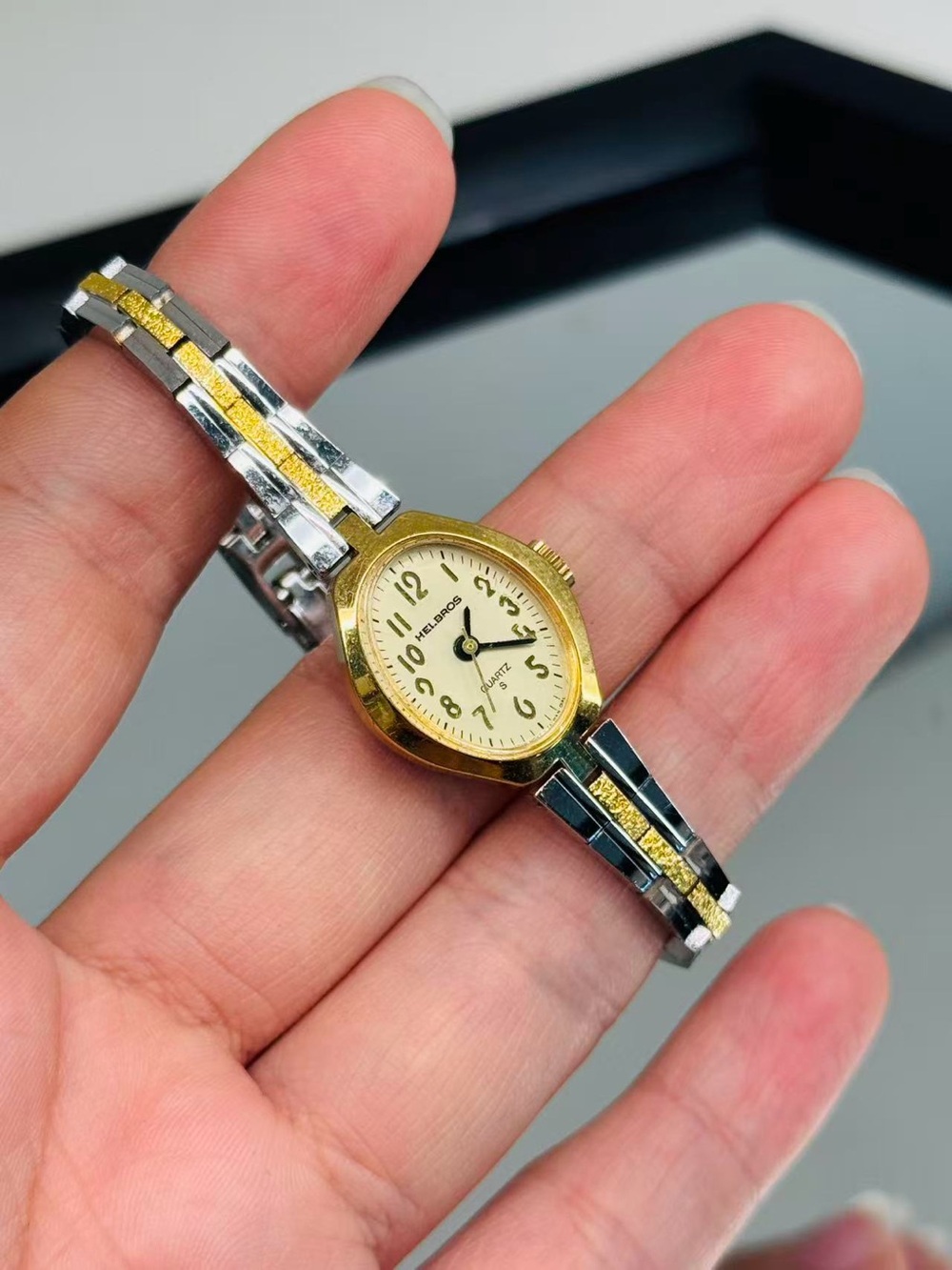 Vintage Helbros Ladies Quartz Watch Two Tone Bracelet 17.5mm New Battery Runs
